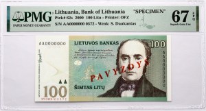 Litauen 100 Litu 2000 Daukantas PAVYZDYS/SPECIMEN PMG 67 Superb Gem Unc