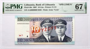 Lituania 10 Litu 2007 Darius ir Girenas PAVYZDYS/SPECIMEN PMG 67 Superb Gem Unc