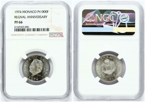 Monaco 1000 Franchi di Platino 1974 25 Anni di Regno NGC PF 66