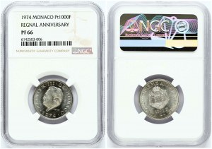 Monaco Platinum 1000 Francs 1974 25 Years of Reign NGC PF 66