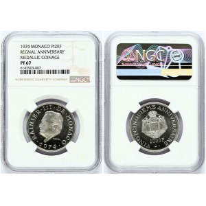 Monako platina 2000 franků 1974 25 let vlády NGC PF 67