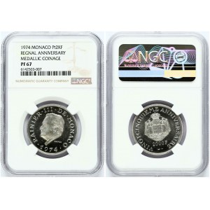 Monaco Platinum 2000 Francs 1974 25 Years of Reign NGC PF 67