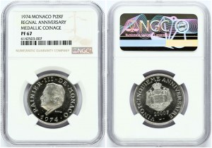 Monaco Platinum 2000 Francs 1974 25 Years of Reign NGC PF 67