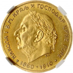 Černá Hora 10 Perpera 1910 Zlaté jubileum NGC MS 61