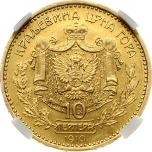 Černá Hora 10 Perpera 1910 Zlaté jubileum NGC MS 61