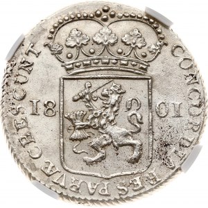 Ducat d'argent de la République batave de Hollande 1801 NGC MS 62