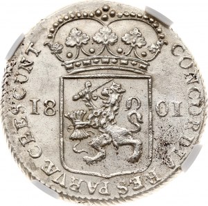 Ducat d'argent de la République batave de Hollande 1801 NGC MS 62