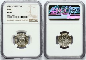 Poľsko Trojak 1585 Riga (R) NGC MS 64