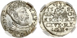 Poľsko Trojak 1585 Riga (R) NGC MS 64