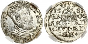 Pologne Trojak 1585 Riga (R) NGC MS 64