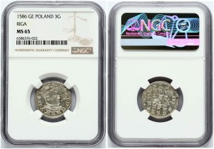 Poľsko Trojak 1586 Riga (R) NGC MS 65