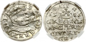 Poľsko Trojak 1586 Riga (R) NGC MS 65