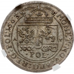 Pologne Tymf 1663 AT NGC MS 63 TOP POP