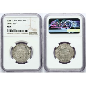 Polsko Ort 1755 EC Velké poprsí NGC MS 61