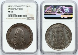 Talar saksoński 1766/5 EDC (R1) NGC AU 58 TOP POP