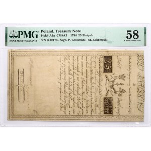 Poľsko 25 zlotých 1794 štátna pokladničná bankovka PMG 58 Choice About Unc