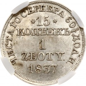 Rosyjsko-polskie 15 kopiejek - 1 złoty 1837 MW NGC MS 63