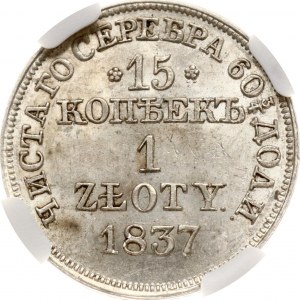 Russian-Polish 15 Kopecks - 1 Zloty 1837 MW NGC MS 63