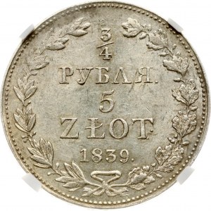 Rusko-poľské 3/4 rubľa - 5 zlotých 1839 MW NGC MS 62 TOP POP