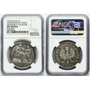 Pologne 5 Zlotych 1925 Constitution 81 perles NGC UNC DETAILS