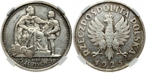 Polonia 5 Zlotych 1925 Costituzione 81 perle NGC UNC DETTAGLI