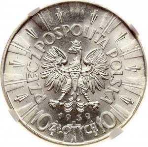 Poľsko 10 Zlotych 1939 Jozef Pilsudski NGC MS 63