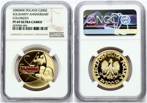 Polsko 200 zlotých 2000 Solidarnosc NGC PF 69 ULTRA CAMEO