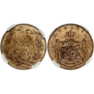 Roumanie 5 Bani 1867 HEATON NGC MS 64 RB