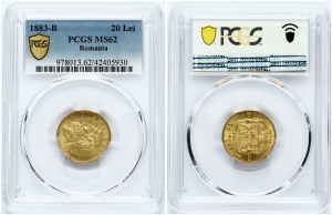 Romania 20 Lei 1883B PCGS MS 62