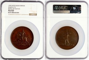 Rusko Medaila ND (1709) Bitka pri Poltave NGC MS 64 BN TOP POP