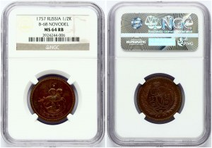 Russland Denga 1757 Novodel (R2) NGC MS 64 RB TOP POP