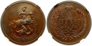 Russie Denga 1757 Novodel (R2) NGC MS 64 RB TOP POP