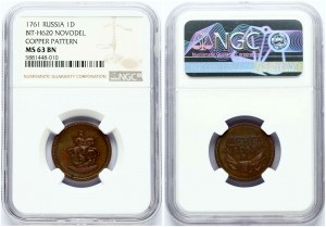 Russie Denga 1761 Novodel (R2) NGC MS 63 BN