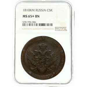 Rusko 5 kopějek 1810 KM (R1) NGC MS 65+ BN TOP POP