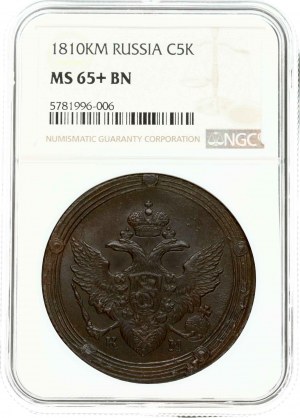 Russia 5 copechi 1810 KM (R1) NGC MS 65+ BN TOP POP