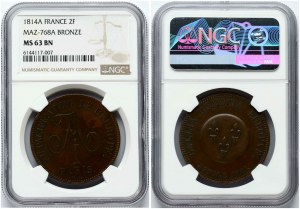 Moduł 2 Franki 1814 Cesarz Aleksander I (R1) NGC MS 63 BN