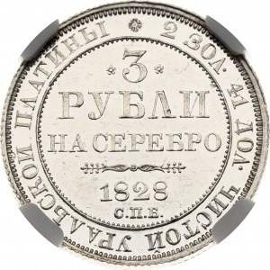 Russland 3 Rubel 1828 СПБ (R1) NGC MS 63 PL