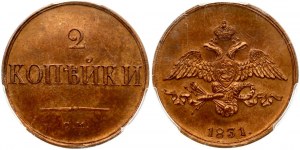 Rosja 2 kopiejki 1831 CM Novodel PCGS SP UNC Detail