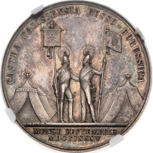 Srebrny medal Manewry rosyjsko-pruskie pod Kaliszem w 1835 roku (R1) NGC MS 64 TOP POP