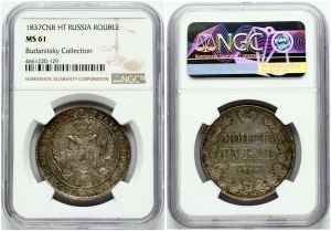 Rosja Rubel 1837/6 СПБ-НГ (R1) NGC MS 61 Kolekcja Budanitsky'ego