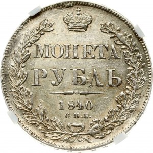 Rusko rubľ 1840 СПБ-НГ NGC MS 63