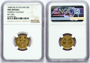 Russia Per la Polonia 3 Rubli - 20 Zlotych 1840 СПБ-АЧ (R3) DETTAGLI NGC UNC