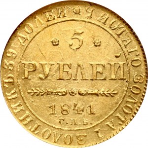 Rusko 5 rublů 1841/0 СПБ-АЧ NGC MS 62
