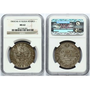 Russia 1 Rouble 1843 СПБ-АЧ NGC MS 62