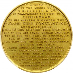 Medal 1847 Wielki Książę Konstanty Mikołajewicz w Birmingham (R2) PCGS SP 62 MAX GRADE