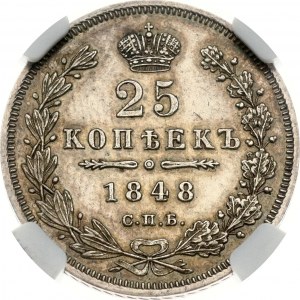 Russland 25 Kopeken 1848 СПБ-HI NGC MS 61 Sammlung Budanitsky