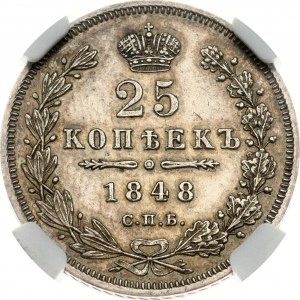 Rosja 25 kopiejek 1848 СПБ-HI NGC MS 61 Budanitsky Collection
