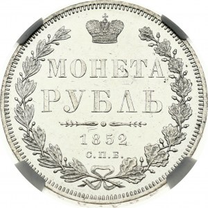 Rubel rosyjski 1852 СПБ-ПА NGC MS 63 PL TOP POP