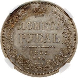 Rusko Rubeľ 1853 СПБ-HI NGC MS 61 Budanitsky Collection