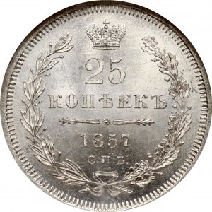 Rosja 25 kopiejek 1857 СПБ-ФБ NGC MS 66